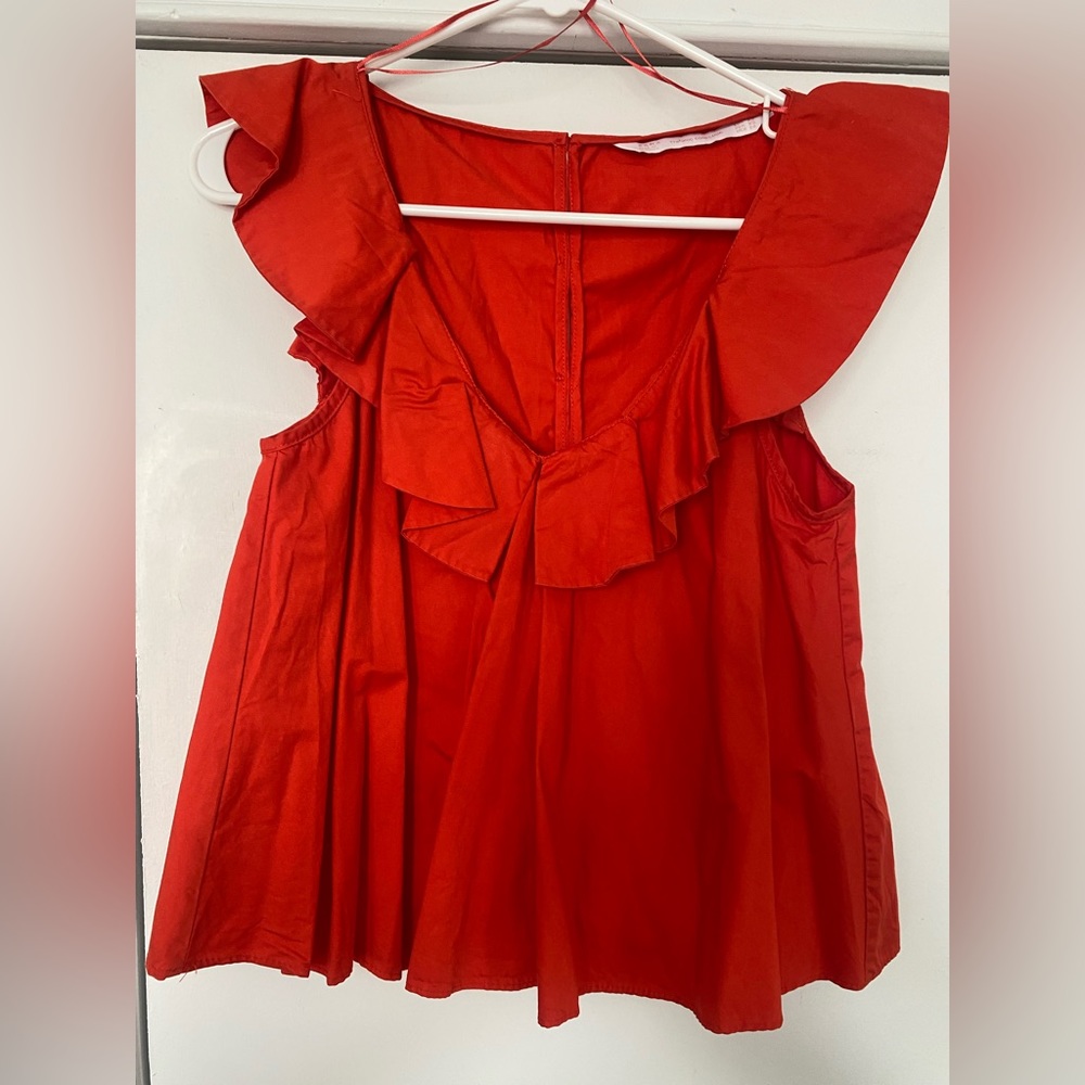 Zara Orange ruffle shirt with low neck line